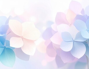 Obraz premium パステル調の紫陽花の背景、Warm Pastel Hydrangea Blossoms in Abstract Bokeh Background 