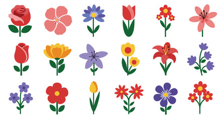 Stylized Cartoon Flower Collection – Vibrant and Playful Floral Illustrations for Kids, Decor, and Graphic Projects