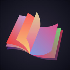 Open book with pages of different colors. Vector illustration. Sketch for creativity.
