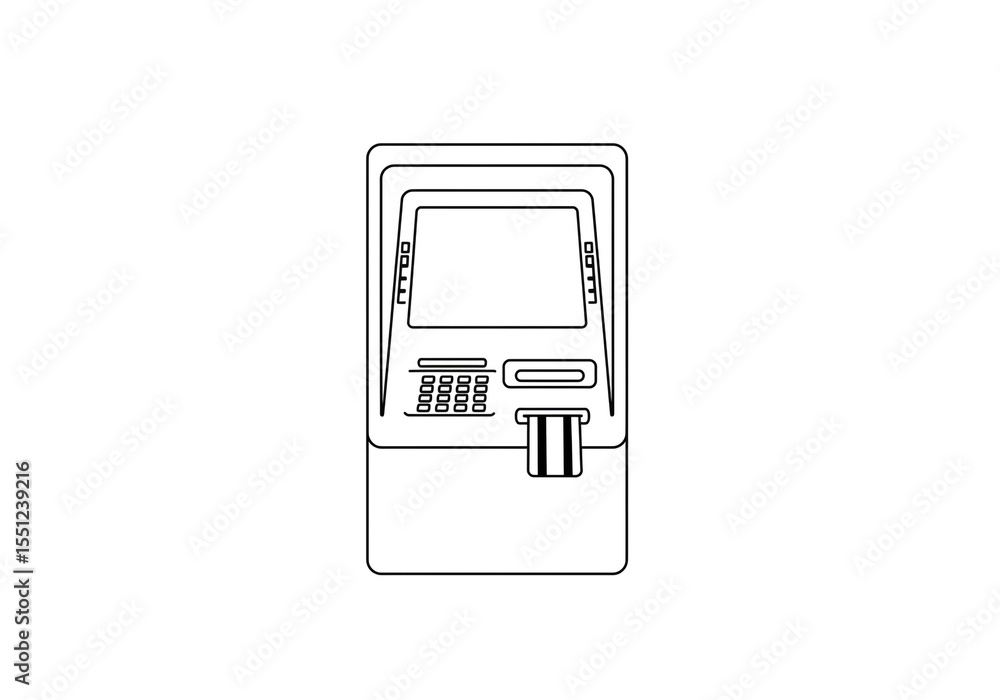 Aufkleber a simple line drawing of an atm machine with a card inserted against a plain white background surfac