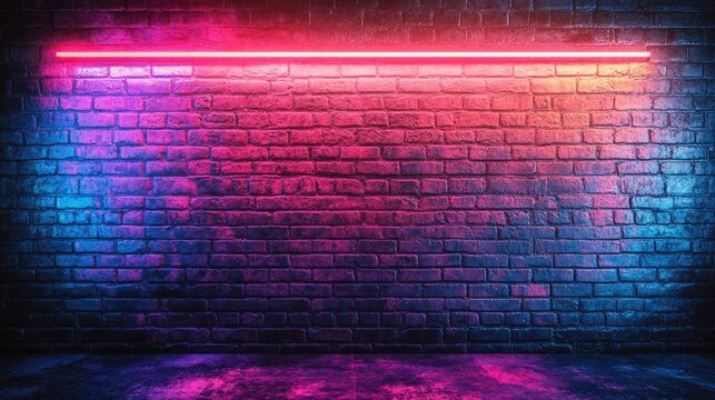 Hyper realistic 3d render Neon Brick Wall: Vibrant Pink & Blue Background for Design AI Generative