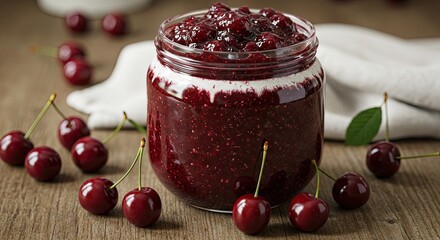 Jar of Cherry Jam with Cherries