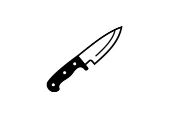 Obraz premium A simple black and white illustration of a knife with a curved blade and a dark handle on white