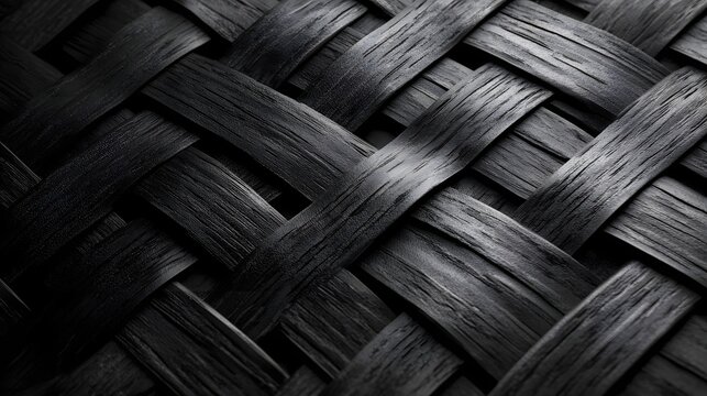 Photograph of dark wood weave pattern creates a complex, textured grid-like design.