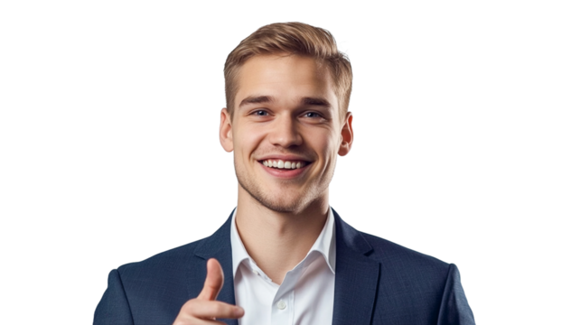 Cheerful Businessman Giving a Thumbs Up on transparent background.