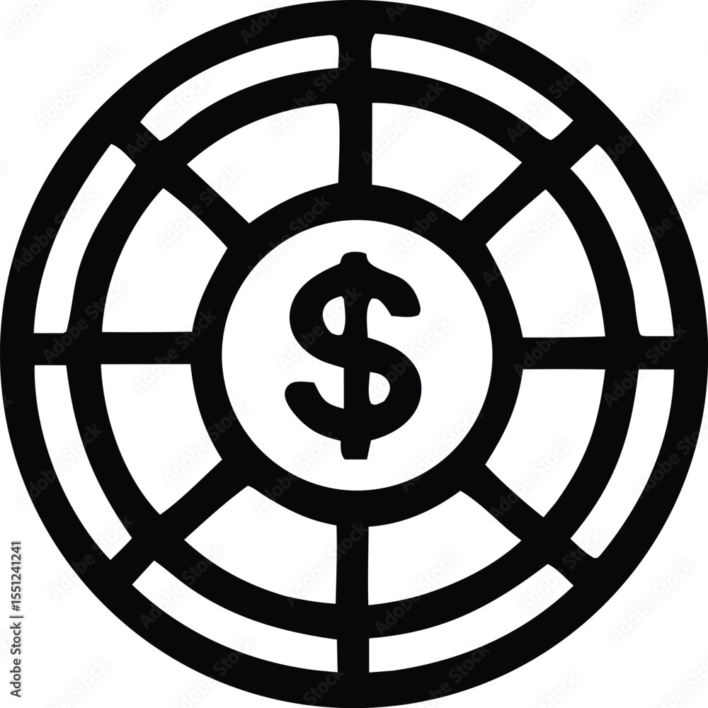 Aufkleber stylized black and white graphic of a dollar sign enclosed within a segmented circular design resemb