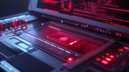 Obraz premium Futuristic Technology Interface: Neon Lights and Digital Displays