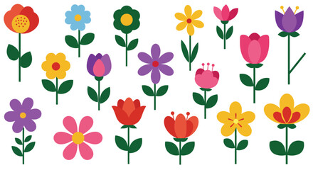 Stylized Cartoon Flower Collection – Vibrant and Playful Floral Illustrations for Kids, Decor, and Graphic Projects