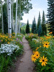 Scenic path through colorful wildflowers