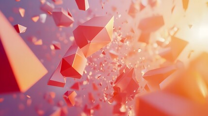 3D render of translucent, fragmented orange-red prisms floating in a vibrant, glowing gradient.