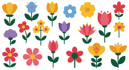 Stylized Cartoon Flower Collection – Vibrant and Playful Floral Illustrations for Kids, Decor, and Graphic Projects