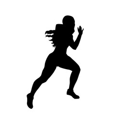 Running woman, female sprinter, run. Isolated vector silhouette. Athletics