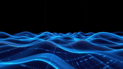 A digital style blue wave with a black background