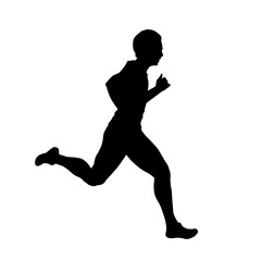 Run, running man, sprinter side view. Isolated vector silhouette. Track and field. Athletics