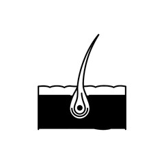 Black line icon of human hair follicle with skin layers and root bulb