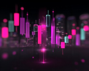 Night city, financial chart overlay
