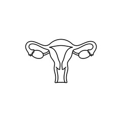 Black line icon of female reproductive system showing uterus and fallopian tubes