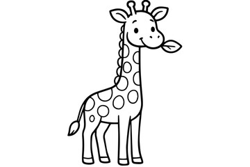 Fototapeta premium Cute Kawaii Giraffe Chewing a Leaf Isolated Vector Coloring Page