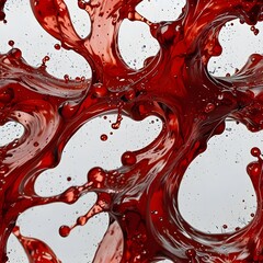 A visually striking abstract image of red liquid splashing in an irregular, branch-like or organic pattern against a clean, light background. The splatters and trails suggest dynamic, rapid movement, 