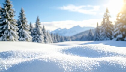 Obraz premium Scenic winter landscape, snow covered hill with trees and majestic nature background