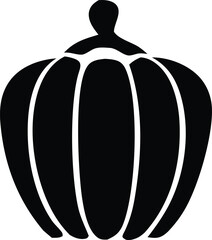 Simple black silhouette of a stylized pumpkin with prominent vertical ribs and a rounded top featuring a stem element