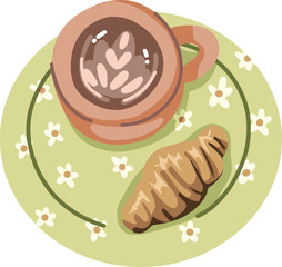Coffee and Croissant Illustration for Breakfast