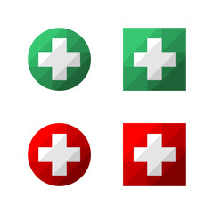 Set green and red cross medical icon flat vector design