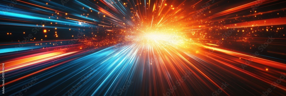 Poster dynamic stream of light: super speed technology in futuristic cyberspace background