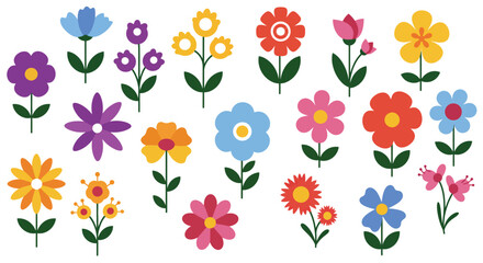 Stylized Cartoon Flower Collection – Vibrant and Playful Floral Illustrations for Kids, Decor, and Graphic Projects