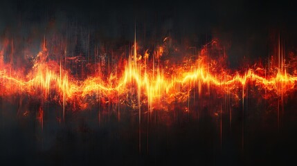 Fiery Audio Visualization: Dynamic Waveform in Flames against Dark Backdrop