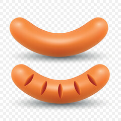 Vector 3d Realistic Grilled Sausage Illustration. Tasty Hot Dog Icon. BBQ Meat, Fast Food Snack. Picnic Barbecue, Street Food Menu Design Template. Cooked Pork Sausages, Grill Food, Isolated Sausage