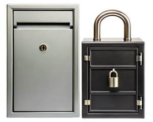 Stylish mailbox and secure lock box set for home use on a transparent background
