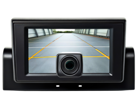 High-resolution car parking monitor with clear display screen on a transparent background