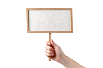 Hand holding a blank wooden sign.  Perfect for your message!