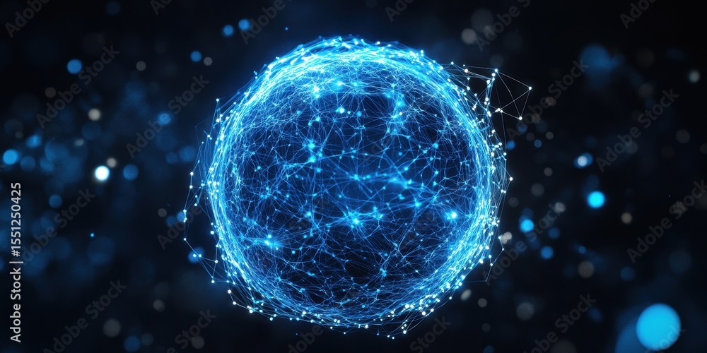 Poster cosmic energy sphere. glowing molecule structure of atoms in a futuristic abstract design