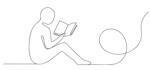 One Line Drawing of Person Reading a Book – Minimalist Reading Line Art