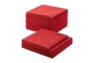 Two stacks of square red napkins neatly piled on top of each other against a black background