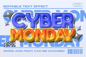 Cyber monday glossy inflated 3d editable vector text effect. Retro y2k vibe inflated text style	