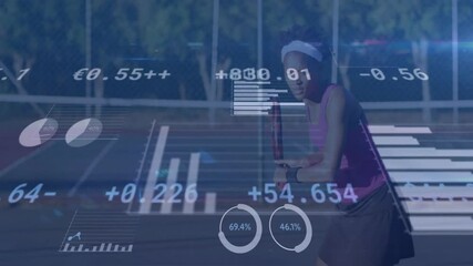 Tennis player sensing ball swinging racket as sports performance data updating for monitoring form - Powered by Adobe