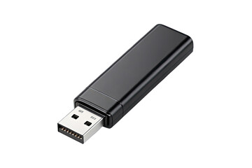 A close up of a black usb drive on a black background with a silver connector visible