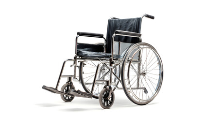 Fototapeta premium Empty wheelchair isolated on white background. Healthcare, medical support concept. Physical therapy, rehabilitation, accessibility, mobility