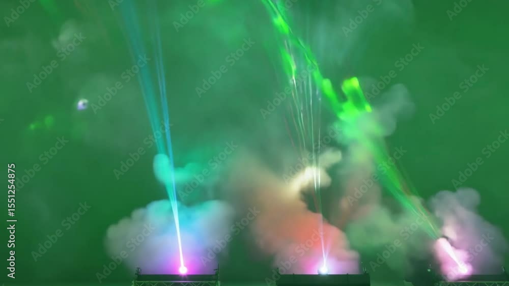 Poster spectacular light display: a dynamic and colorful display of lasers piercing through a cloud of smok