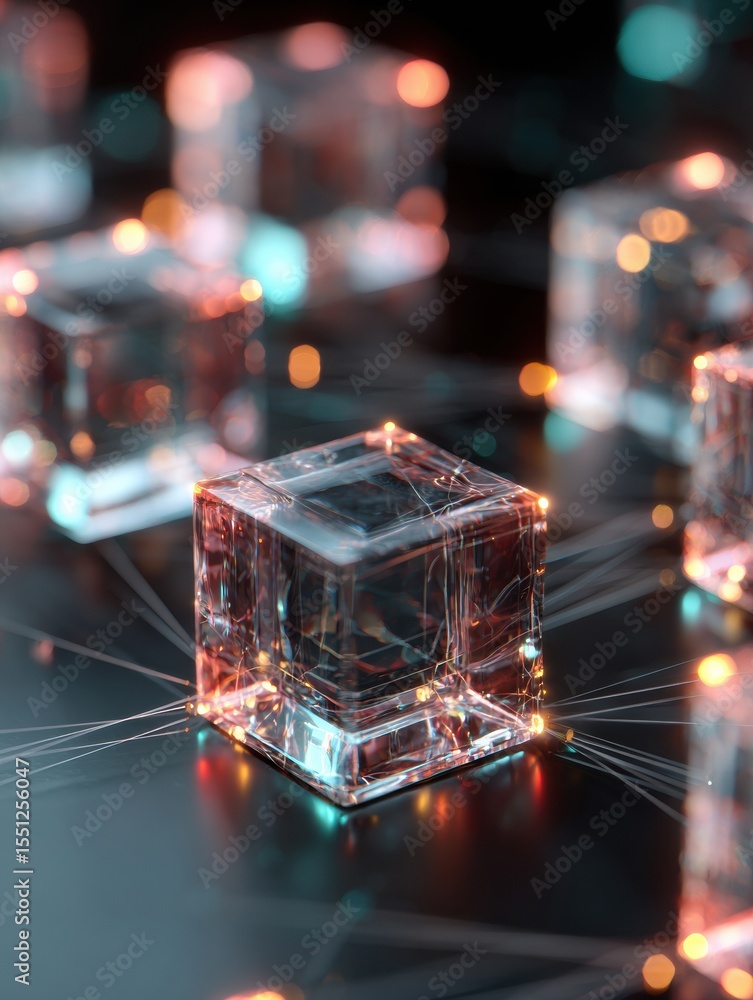 Aufkleber connected cubes illuminated by a financial glow symbolize the evolution and innovation of blockchain