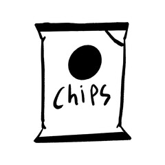 Chips Bag Illustration. Hand-drawn doodle of a snack package with 