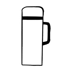 Thermos Bottle Vector Illustration Hand-Drawn Style Black and White. Simple Doodle for Hot Drinks, Travel, Outdoor, and Hydration Concepts