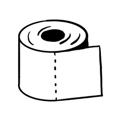 Toilet Paper Roll Vector Illustration Hand-Drawn Style Black and White. Simple Doodle for Hygiene, Restroom, Bathroom, and Everyday Concepts