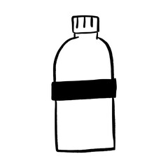 Water Bottle Vector Illustration Hand-Drawn Style Black and White. Simple Doodle for Hydration, Drink, Sport, and Health Concepts