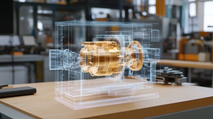 Holographic Projection of Gearbox Assembly in 3D Visualization