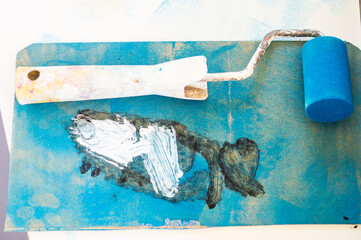 blue paint roller