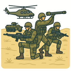 national defense (military, war equipment and military strategy, technology, cyberwar). globalization, diplomacy, and world peace. vector illustration